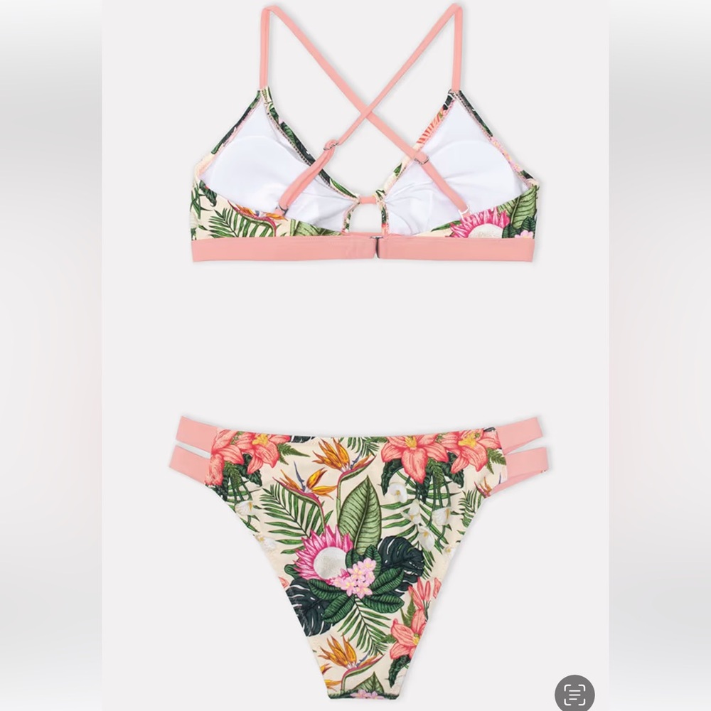NWTCupshe Floral Print Bikini in Green and Pink - Picture 5 of 11